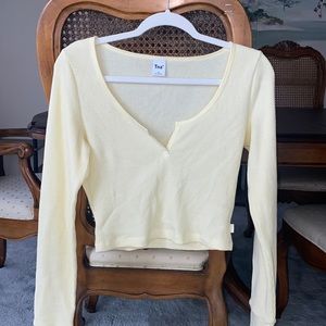 Waffle Scoopneck Longsleeve- Cropped thermal in light butter yellow, TNA